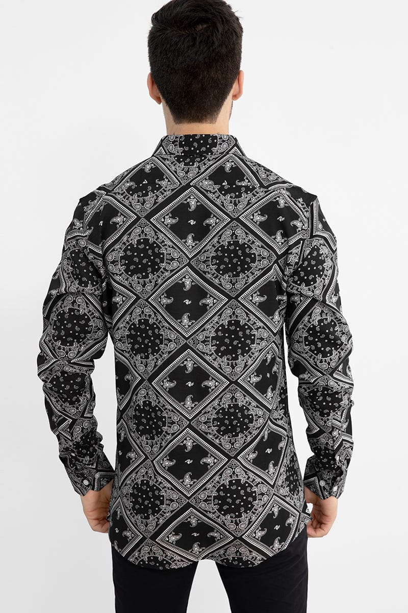 Men's Black Paisley Printed Full Sleeve Shirt